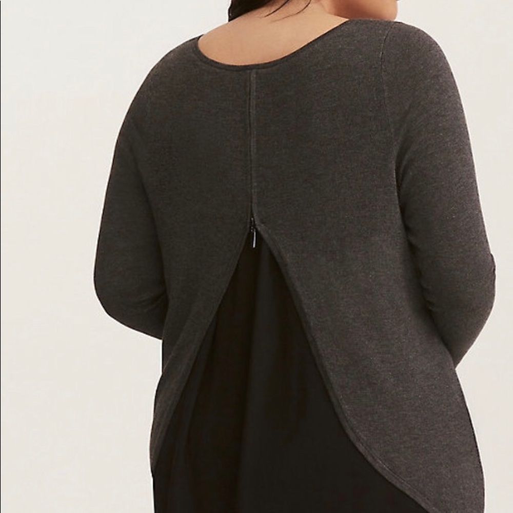 Torrid Gray & Black Chiffon Inset Zipper Sweater 0